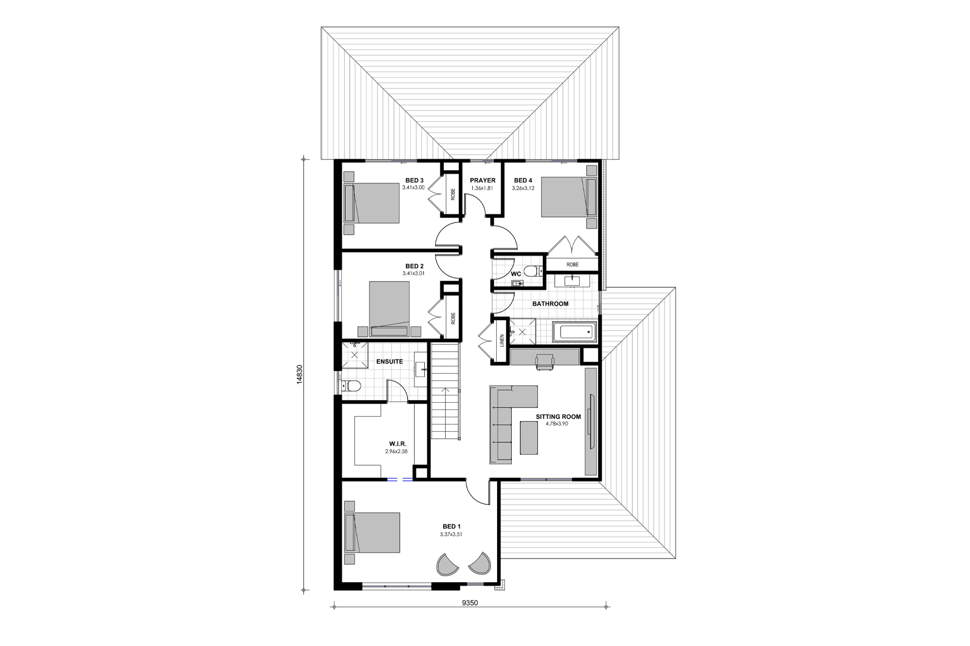 Austinmer 35 by zac.com.au, 5 bedroom 3 bathroom 2 car 2 storey passive solar house plan, 11.75m x 18.95m, NSW - Upper floor